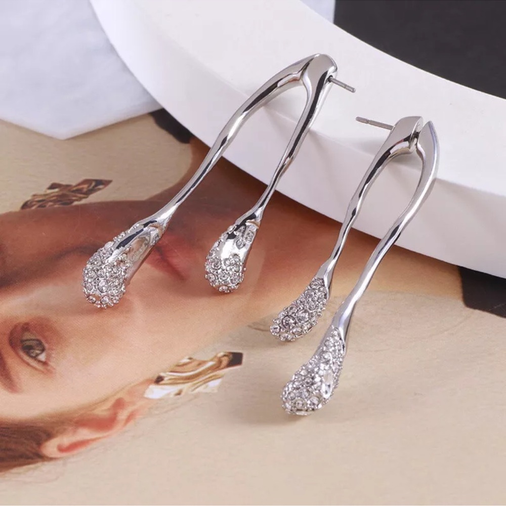 New Signed Alexis Bittar AB Silvery Orbiting Crystal Encrusted Drop Earring - Picture 3 of 9